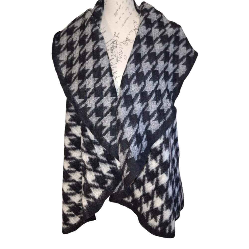 Alice V Womens Houndstooth Checker Wool Poncho Cardigan Open Front Made in Italy